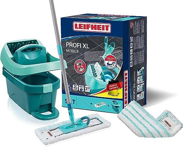 Leifheit Set Wischtuchpresse Profi mit Bodenwischer und Rollen, Putzen mit sauberen Händen & ohne Bücken, Ergebnisse wie handgewrungen, mit Mikrofaser Wischbezug für Fliesen & Laminat, Click-System im Sale